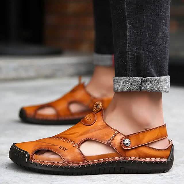 Men's Sandals Cowhide- Casual Beach Walking Shoes