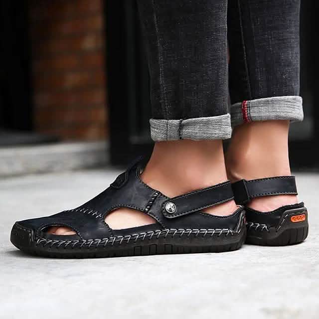 Men's Sandals Cowhide- Casual Beach Walking Shoes
