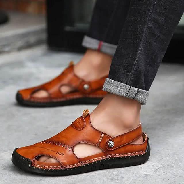 Men's Sandals Cowhide- Casual Beach Walking Shoes