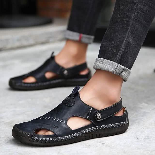 Men's Sandals Cowhide- Casual Beach Walking Shoes
